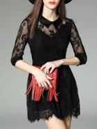 Shein Black Lapel Contrast Gauze Lace Dress