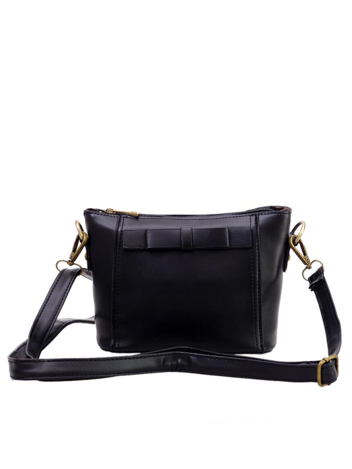 Shein Bow Embellished Trapezoid Shoulder Bag - Black