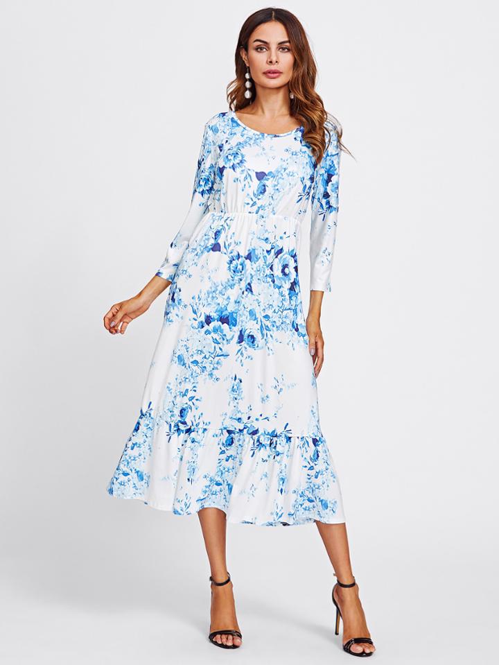 Shein All Over Florals Frill Hem Dress