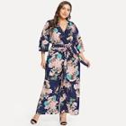 Shein Plus Knot Front Wide Leg Floral Jumpsuit