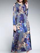 Shein Multicolor Round Neck Long Sleeve Print Dress