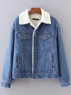 Shein Blue Denim Jacket With Pocket