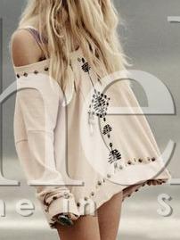 Shein Pink Tribal Embroidered Loose Sweatshirt