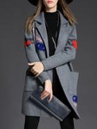 Shein Grey Lapel Letters Embroidered Coat