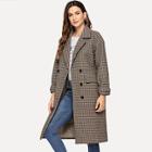 Shein Double Breasted Houndstooth Print Tweed Coat
