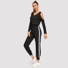 Shein Cold Shoulder Top And Drawstring Waist Pants Set