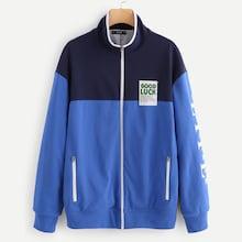 Shein Men Letter Print Collar Block Jacket