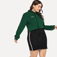 Shein Plus Letter Embroidered Drop Shoulder Hoodie