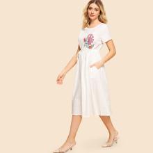 Shein Animal Embroidered Drawstring Waist Dress