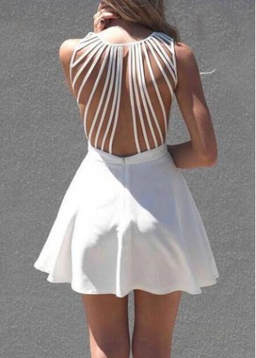 Rosewe Solid White Sleeveless Strappy A Line Dress
