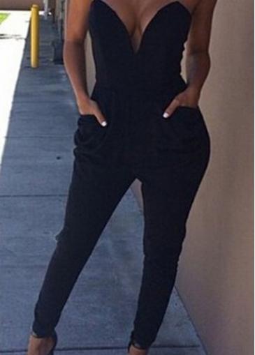 Rosewe Pocket Design Tube Pattern Black Jumpsuit