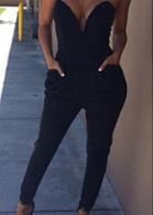 Rosewe Pocket Design Tube Pattern Black Jumpsuit