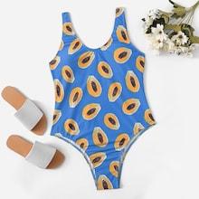 Shein Low Back Random Fruit Print Swimsuit