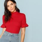 Shein Mock Neck Ruffle Cuff Tee
