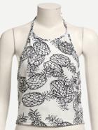 Shein White Halter Pineapple Print Top