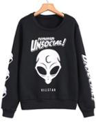 Shein Black Long Sleeve Gothic Thanksgiving Carnival Cool Patterned Skull Print Sweatshirt