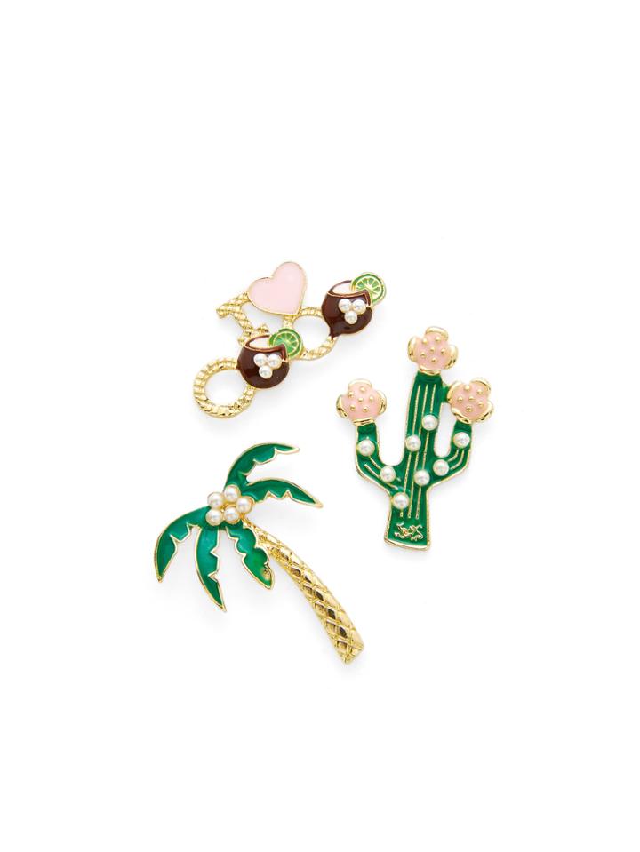 Shein Palm Tree & Cactus Brooch Set