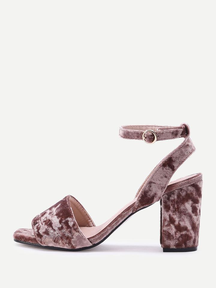 Shein Ankle Strap Block Heel Crushed Velvet Sandals