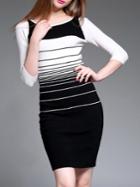 Shein Black Color Block Striped Knit Sheath Dress