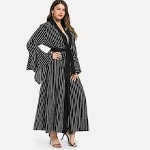 Shein Plus Flounce Sleeve Striped Coat