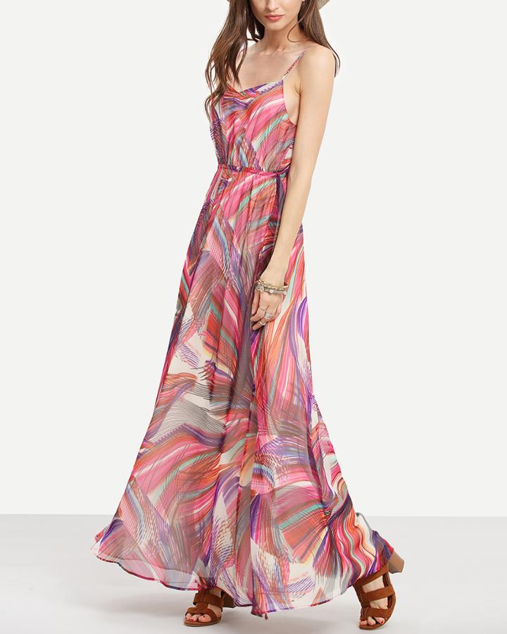 Shein Multicolor Sleeveless Hollow Back Maxi Dress