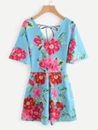 Shein Double V Neckline Tie Back Florals Romper