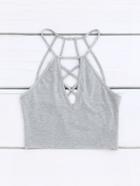 Shein Heather Grey Crisscross Strappy Back Halter Neck Top