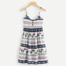 Shein Geo Print Button Front Cami Dress