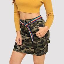 Shein Belted Camo Print Denim Skirt