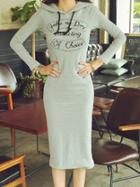 Shein Grey Hooded Long Sleeve Letters Embroidered Dress