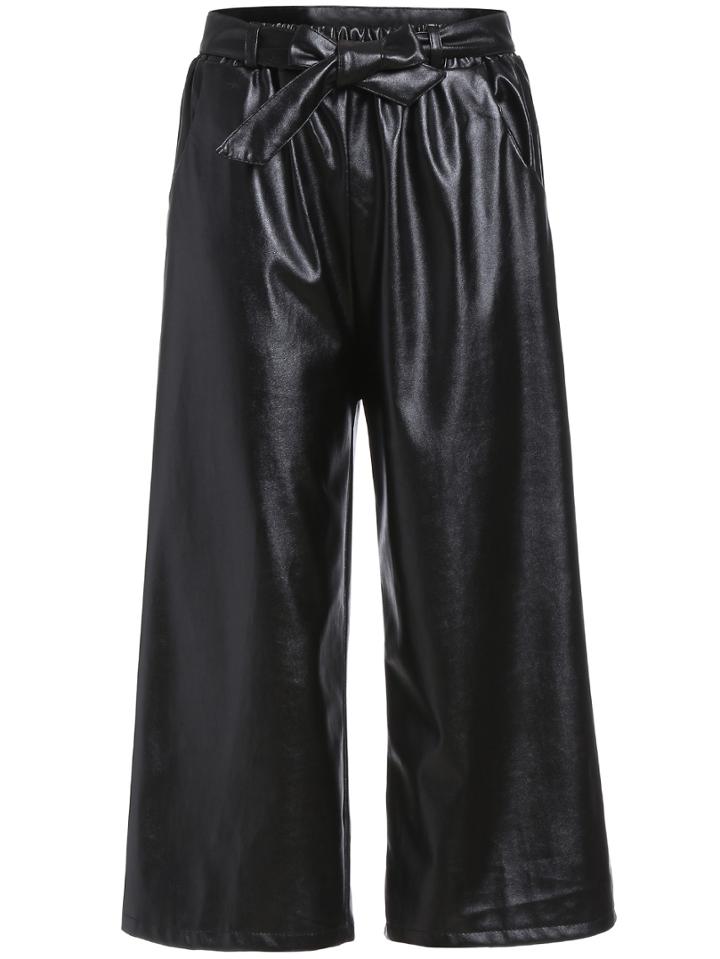 Shein Black Belt Wide Leg Pu Pant