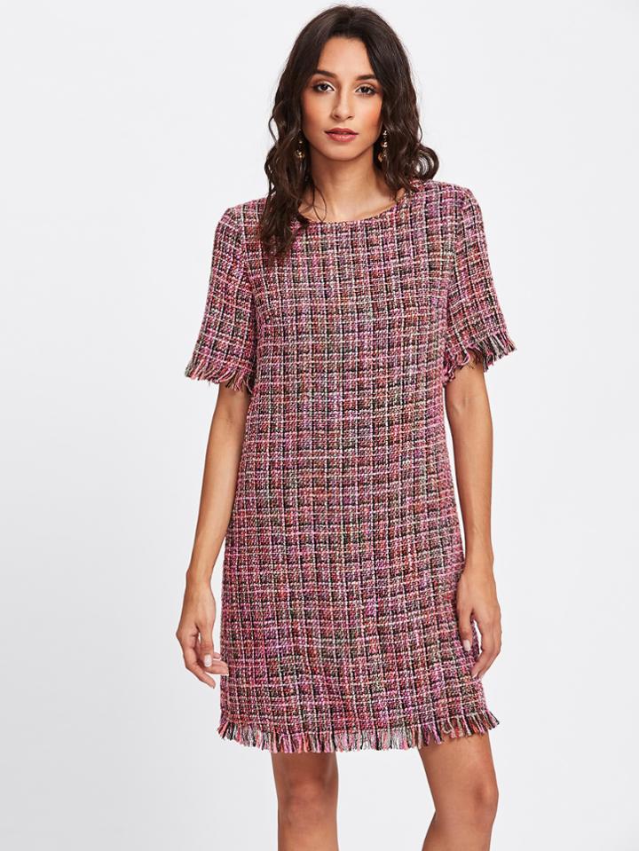 Shein Fringed Trim Tweed Dress