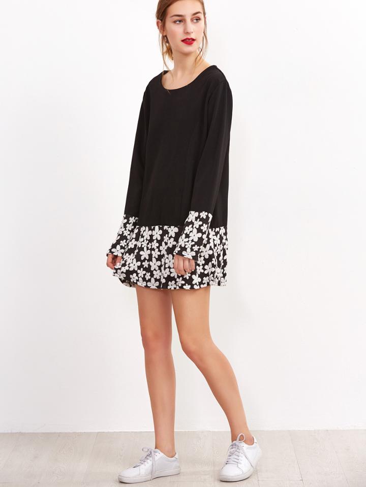 Shein Floral Print Contrast Hem Dress