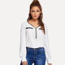 Shein Zip Half Placket Chiffon Shirt