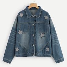 Shein Plus Star Embroidered Bleach Denim Jacket