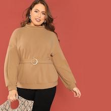 Shein Plus Roll Neck Belted Sweatshirt