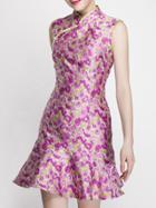 Shein Purple Collar Jacquard Sheath Frill Dress