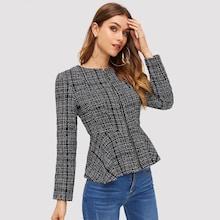 Shein Zip Up Peplum Plaid Jacket