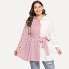 Shein Plus Two Tone Self Belted Blouse