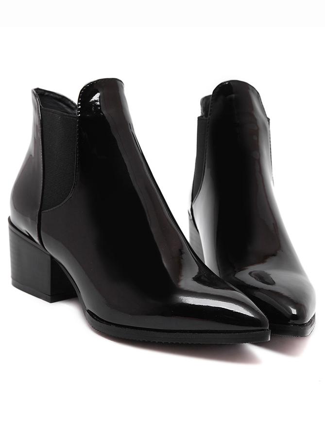 Shein Black Point Toe Stretch Side Inserts Ankle Boots