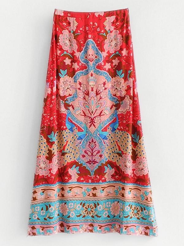 Shein Peacock Print Skirt