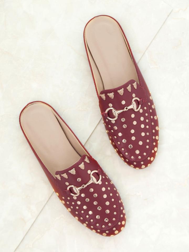 Shein Red Gold Stud Embellished Slip-on Loafers