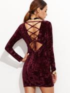 Shein Burgundy Lace Up Back Velvet Bodycon Dress