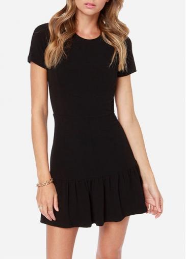 Rosewe Sexy Round Neck Short Sleeve Black Skater Dress