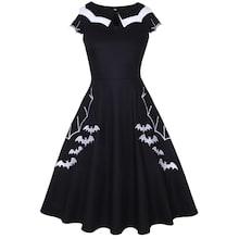 Shein 50s Bat Embroidered Contrast Binding Dress