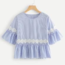 Shein Embroidered Striped Babydoll Blouse