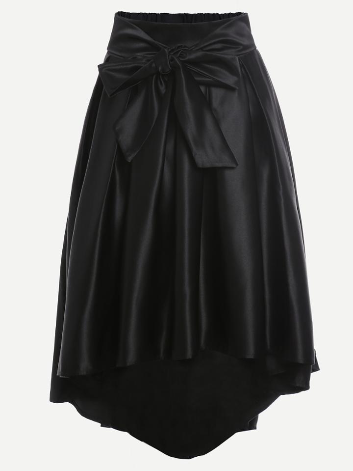 Shein Black Bow Tie Front Dip Hem Skirt