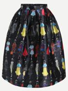 Shein Black Girls Print Box Pleated Skirt