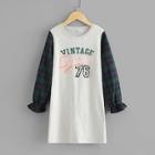 Shein Girls Plaid Sleeve Mixed Media Tee Dress