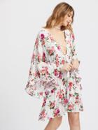 Shein Plunging Lace Up Exaggerated Fluted Sleeve Tiered Dress